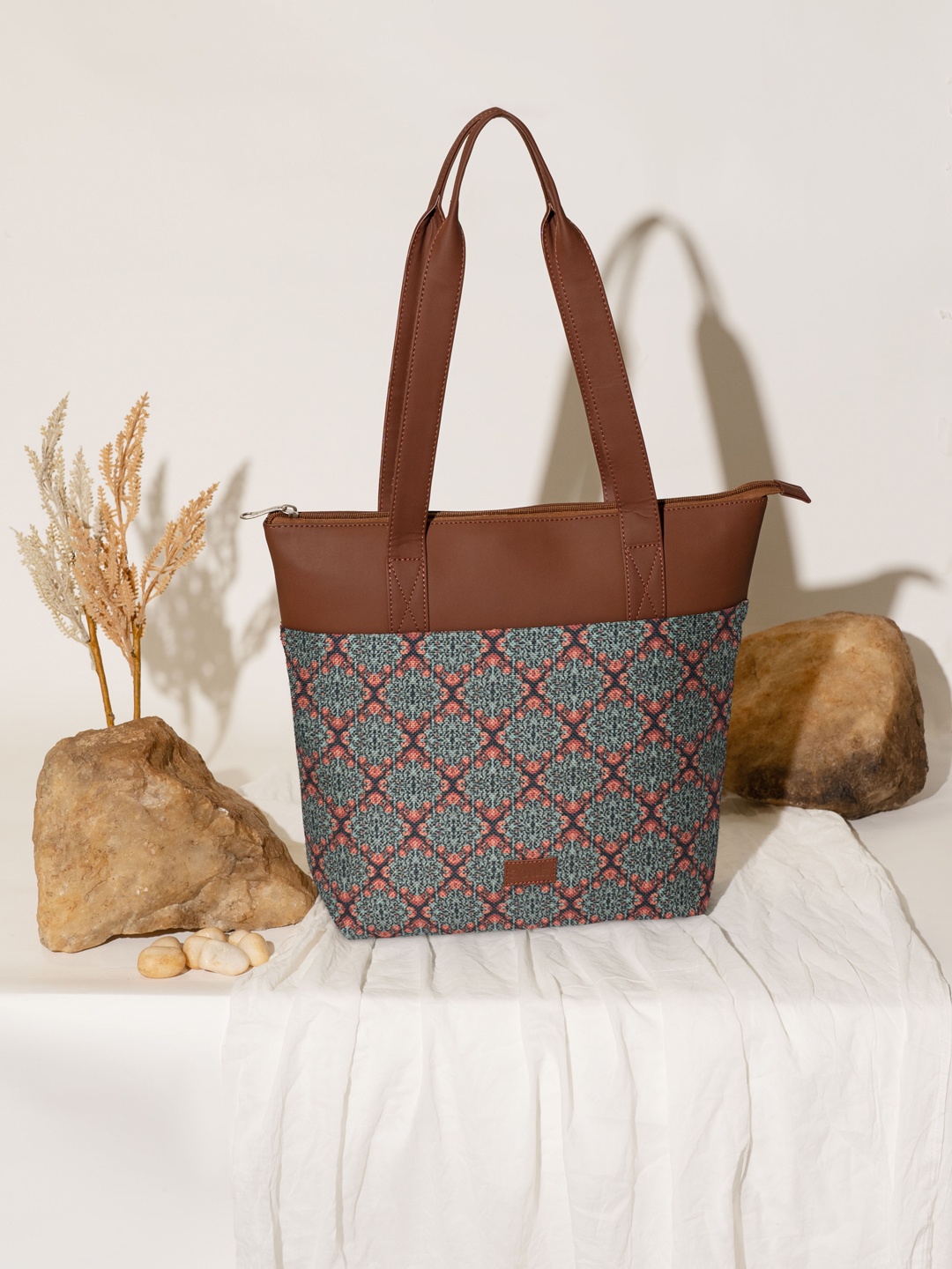 

ZOUK Printed Shopper Jute Tote Bag, Blue