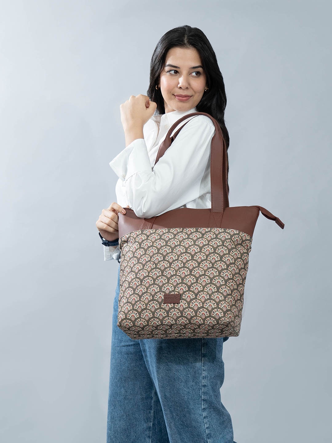 

ZOUK Floral Printed Structured Tote Bag, Green