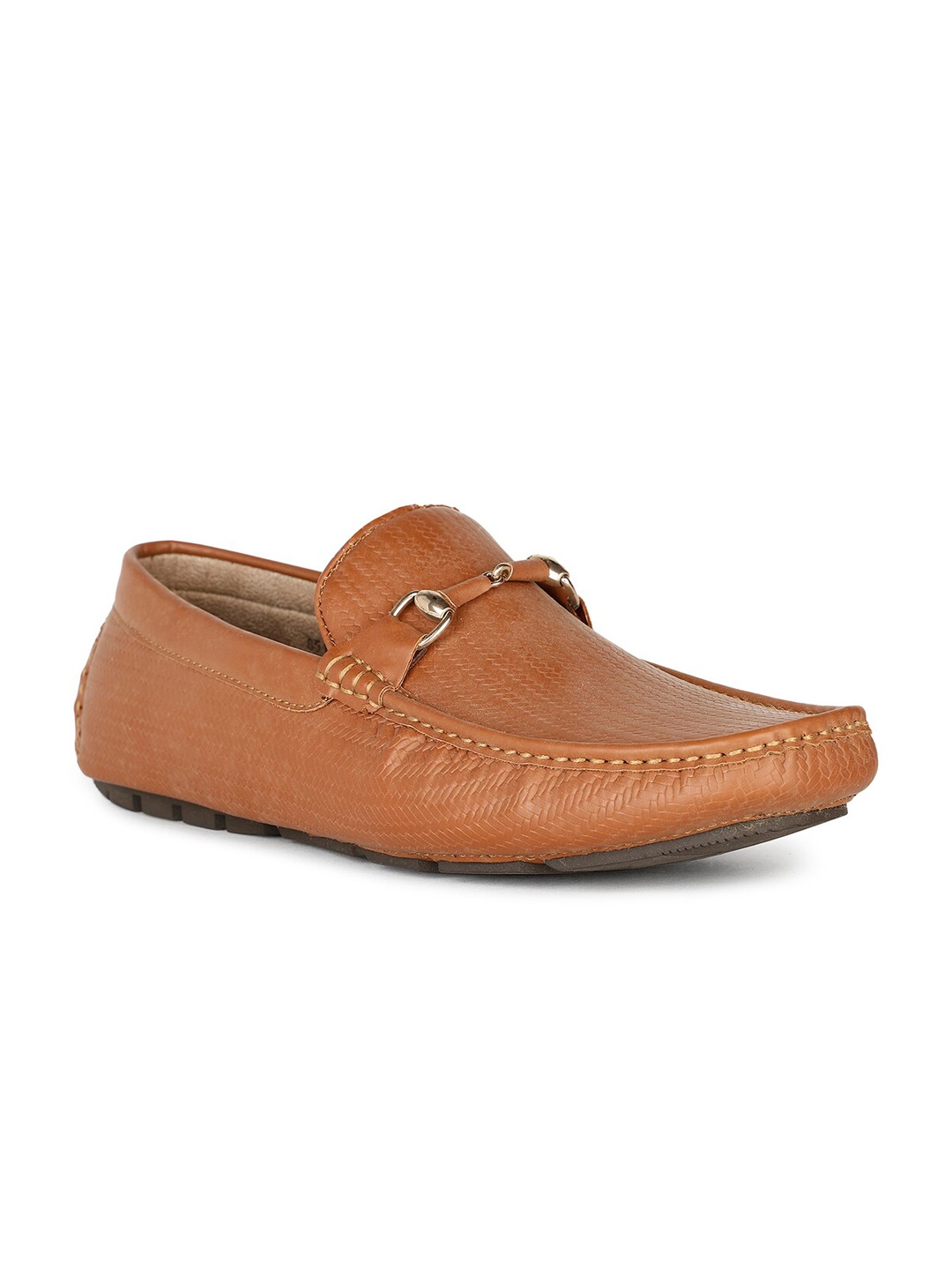 

Bata Men Textured Leather Horsebit Loafers, Tan