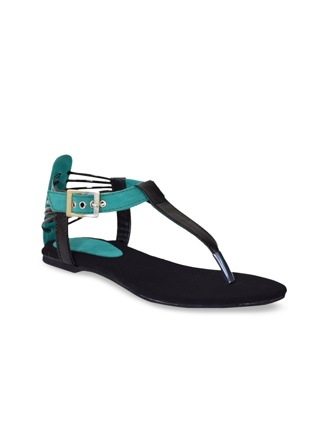 

Glitzy Galz Women Comfortable T-Strap Flats With Buckles, Black
