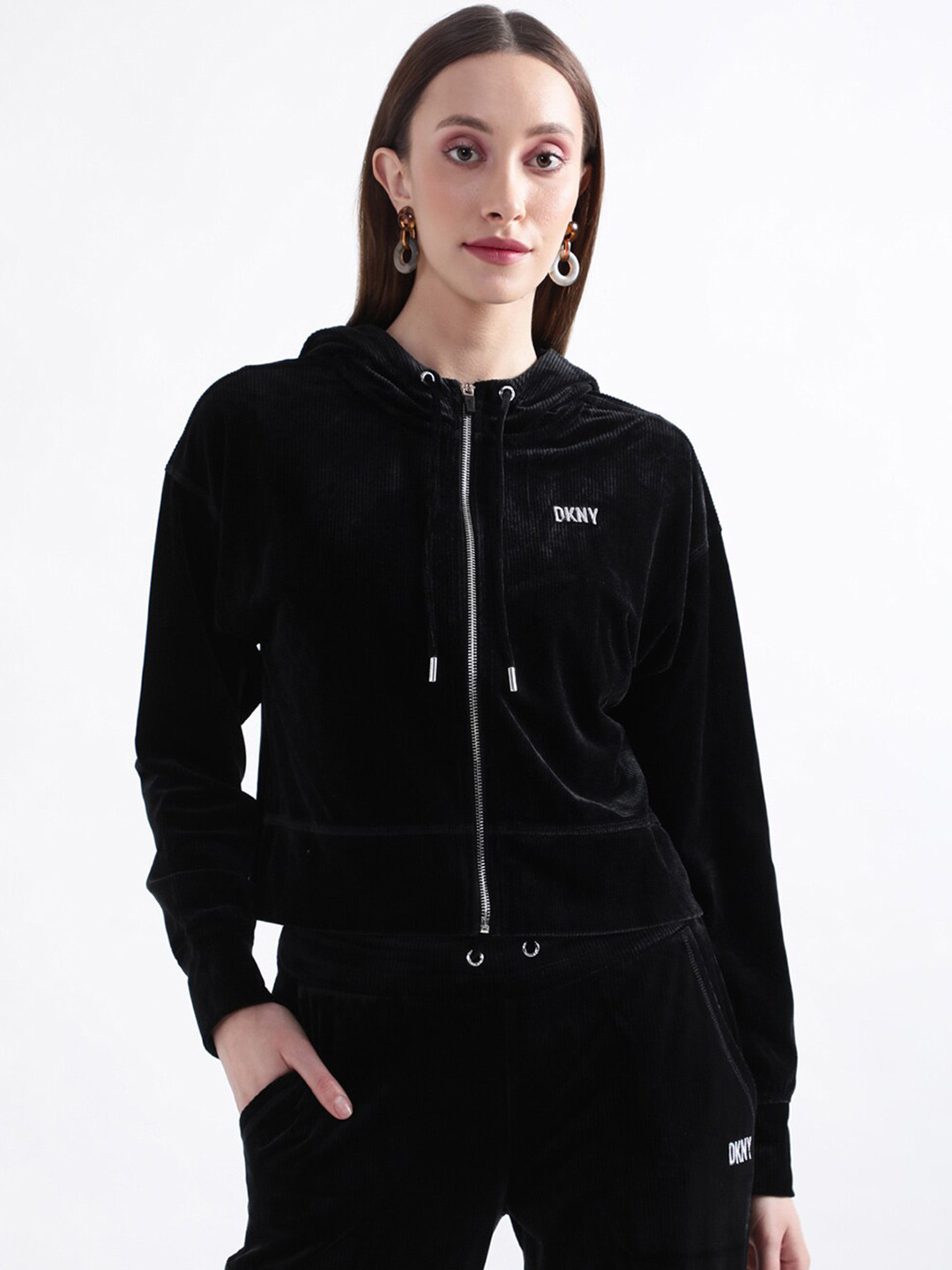 

DKNY Hooded Front-Open Sweatshirt, Black