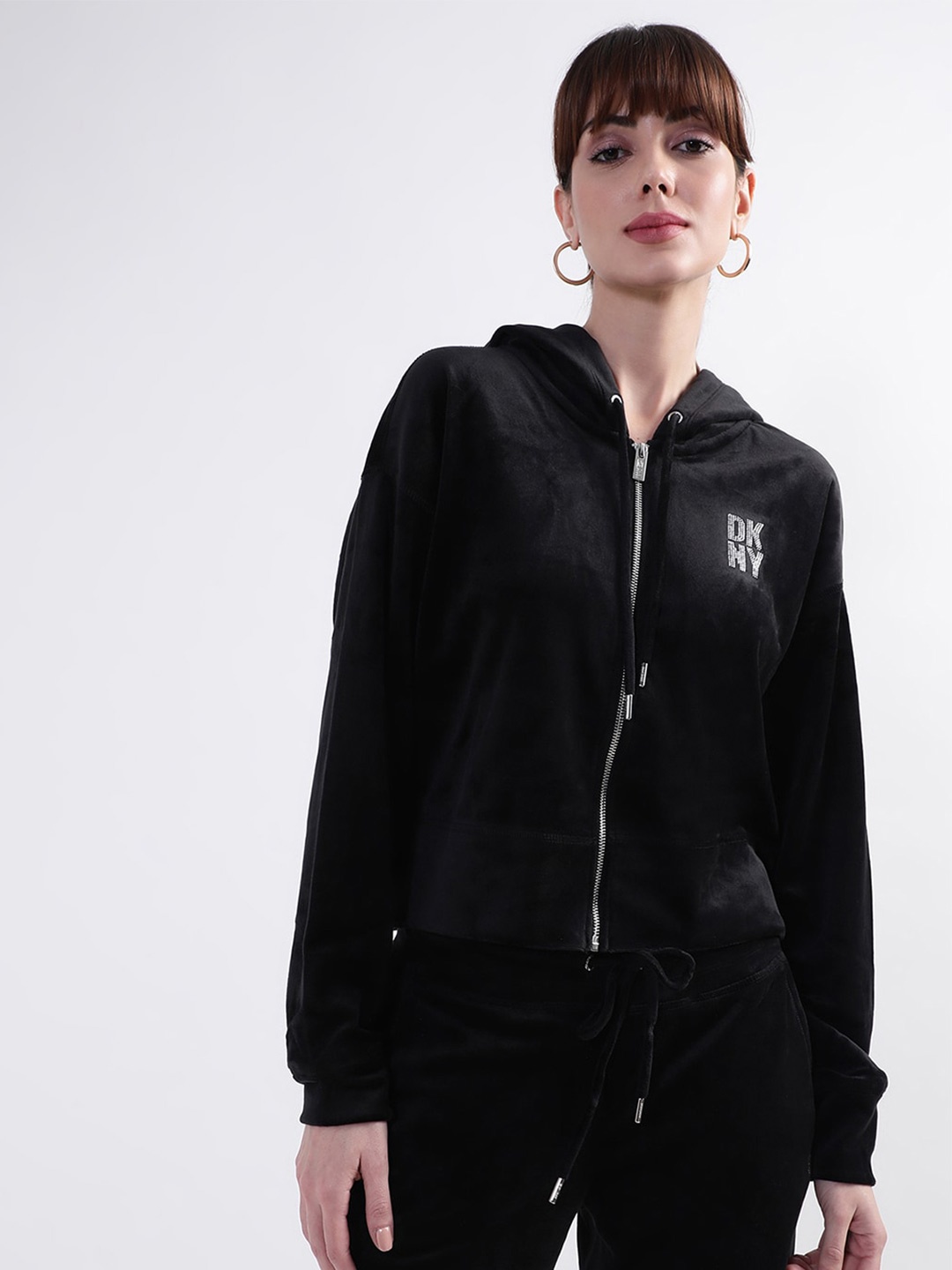 

DKNY Hooded Front Open Sweatshirt, Black