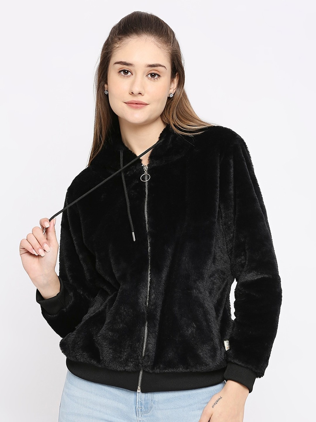 

SPYKAR Hooded Cotton Front Open Sweatshirt, Black