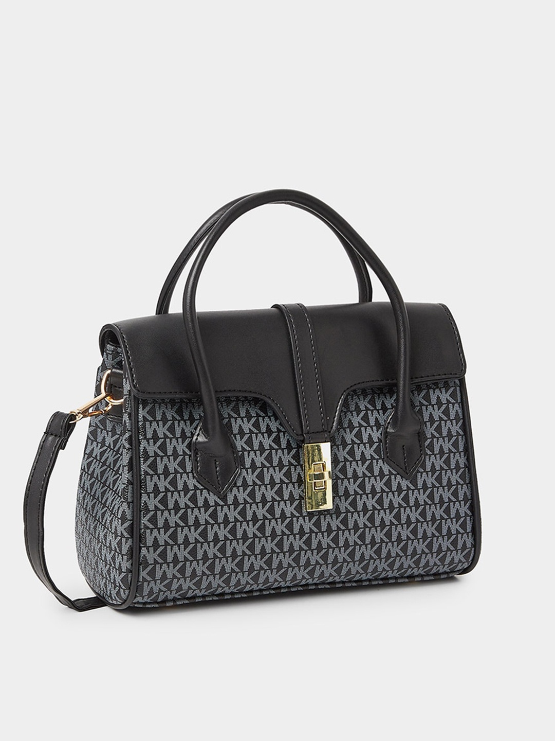 

Styli Black Geometric Textured PU Structured Satchel