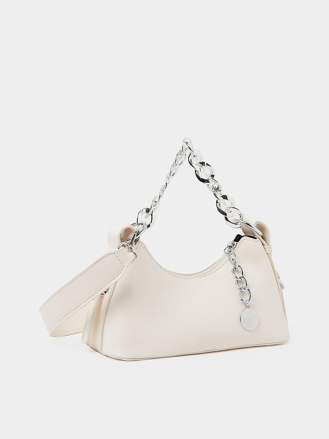 

Styli Cream-Coloured PU Half Moon Hobo Bag