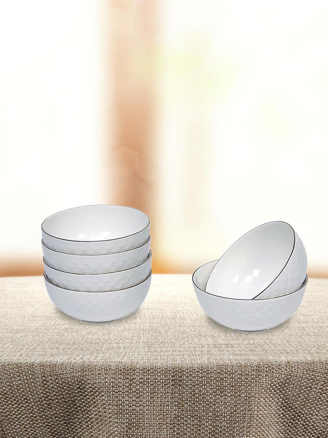 

Athome by Nilkamal White 6 Pieces Textured Ceramic Glossy Bowls 240 ml Each