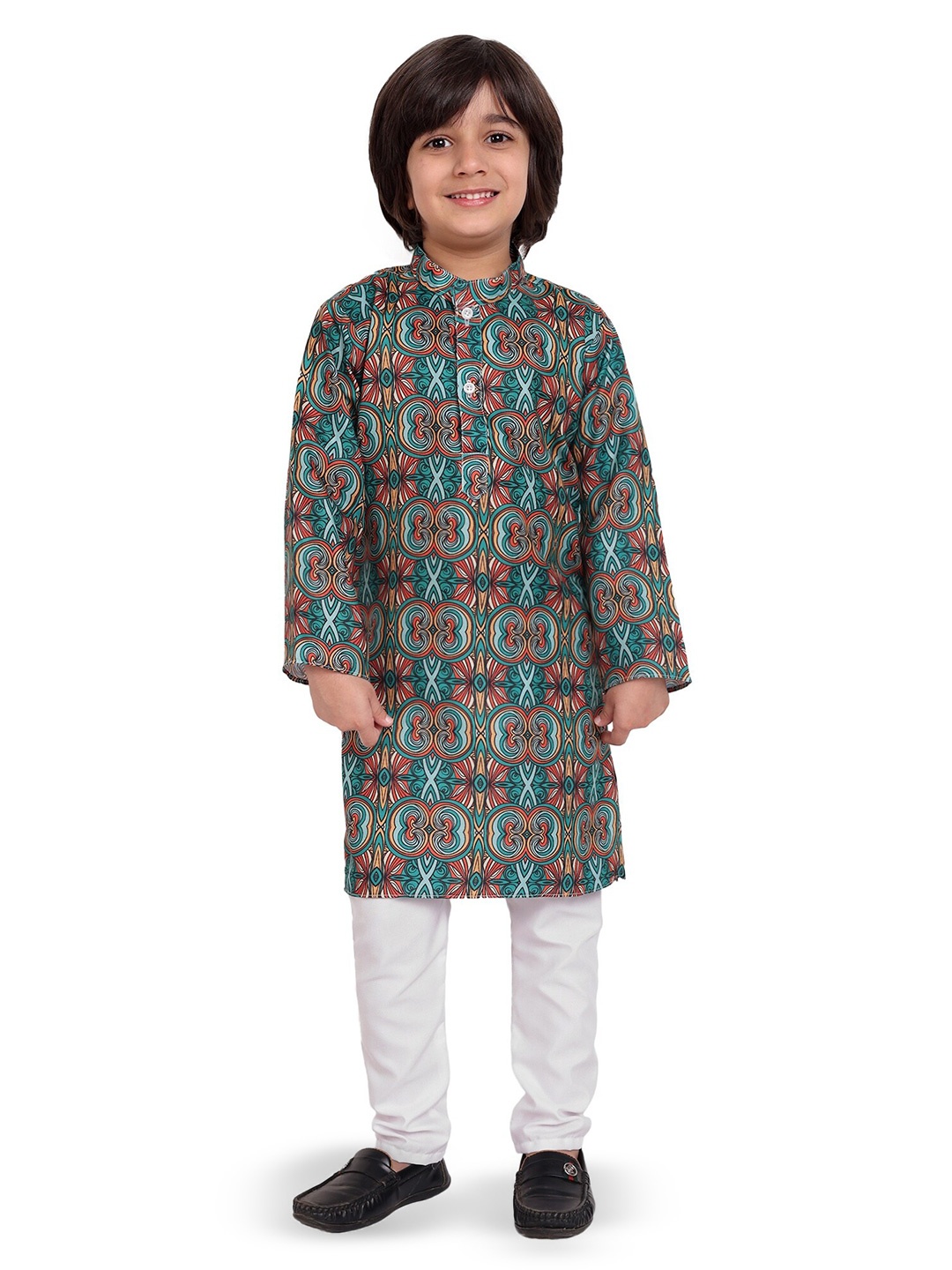 

DIGIMART Boys Printed Pure Cotton Mandarin Collar Kurta & Pyjamas, Green