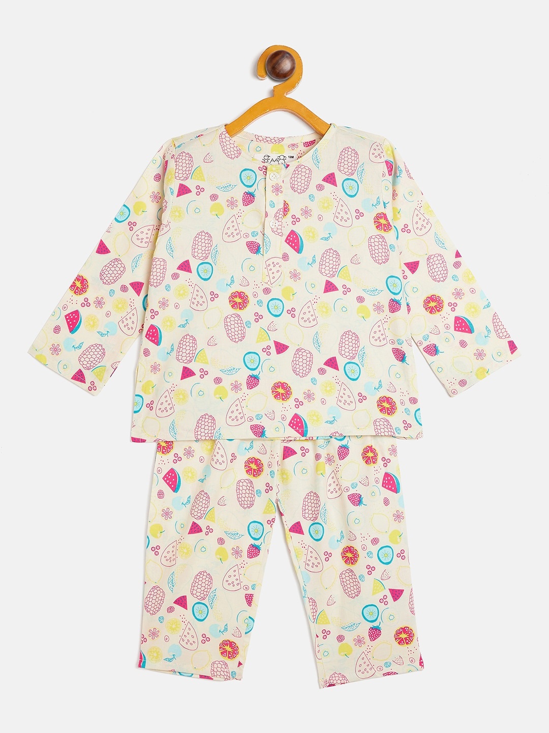 

JWAAQ Infants Kids Conversational Printed Night Suit, Off white
