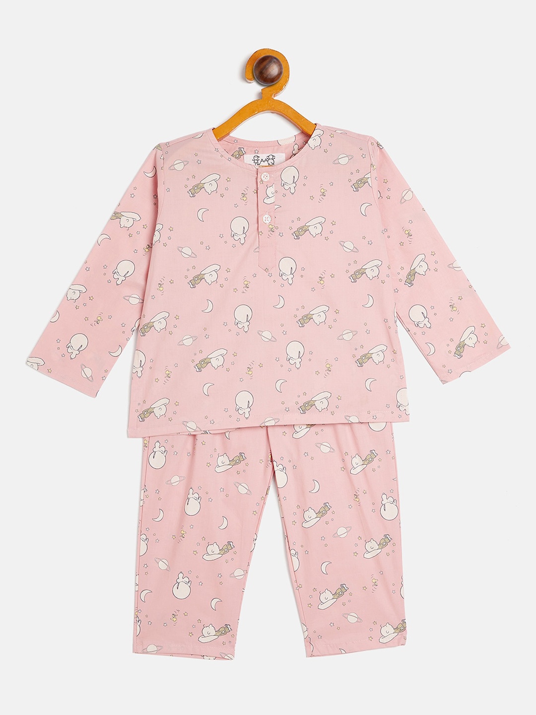 

JWAAQ Infants Kids Conversational Printed Night Suit, Pink