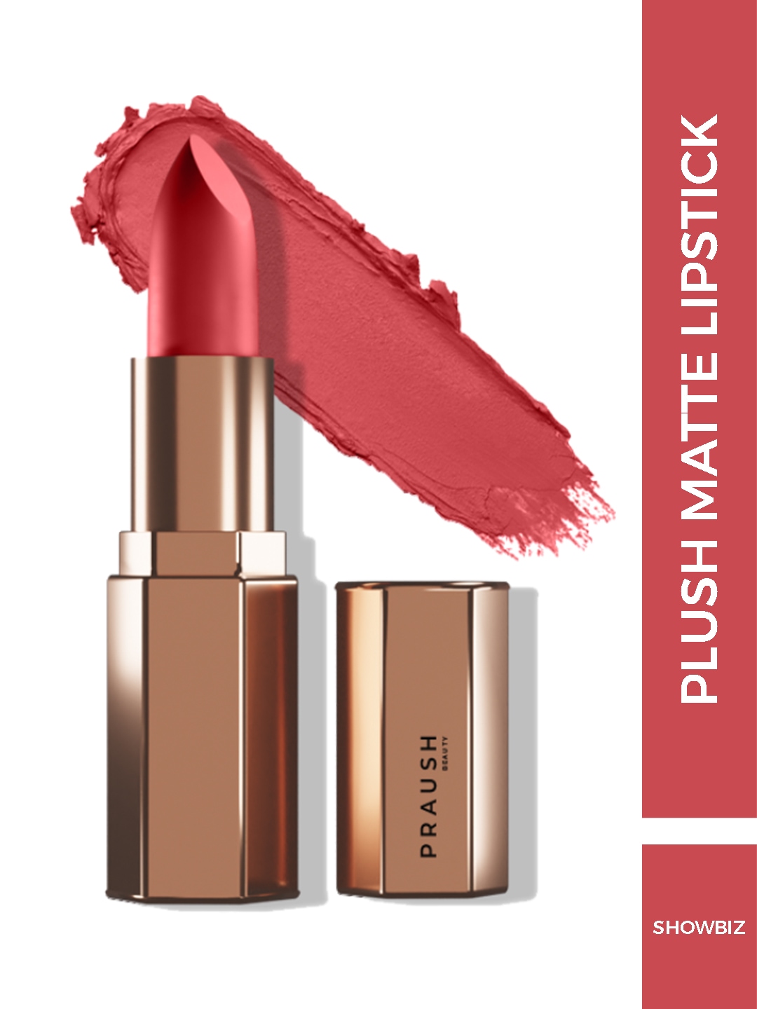 

Praush Plush Matte Long Lasting Lipstick with Shea Butter - Showbiz, Red