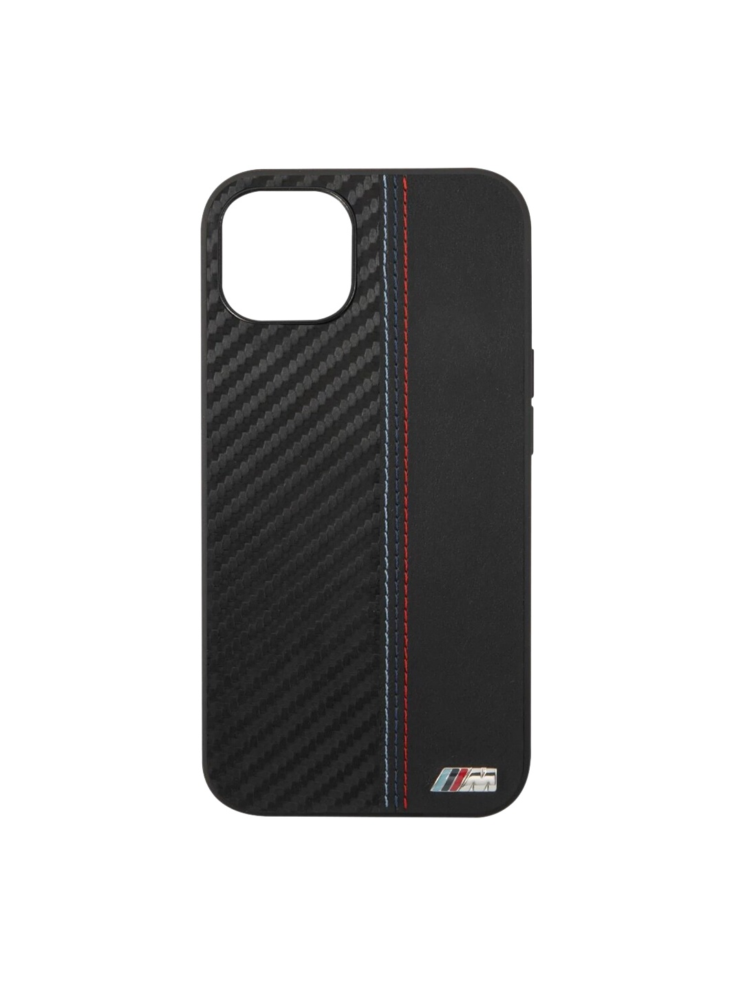

TREEMODA Textured Stitching Stripe Design iPhone 13 Leather Back Case, Black