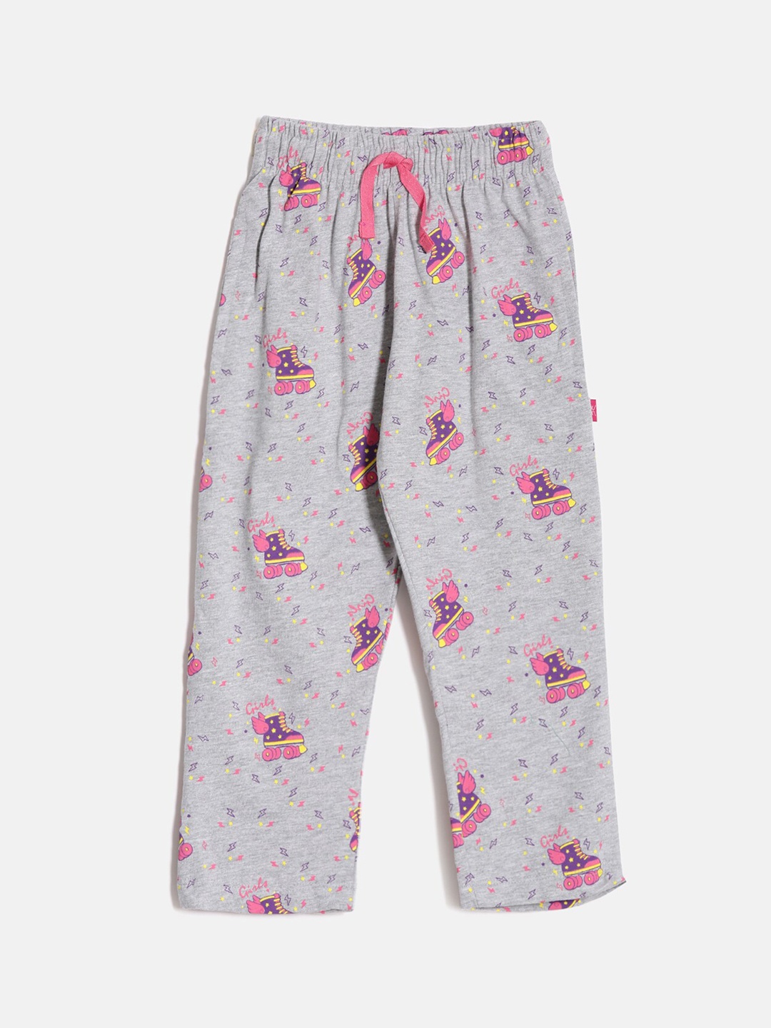 

DIXCY SCOTT Slimz Girls Mid-Rise Conversational Printed Comfort Fit Track Pants, Grey melange