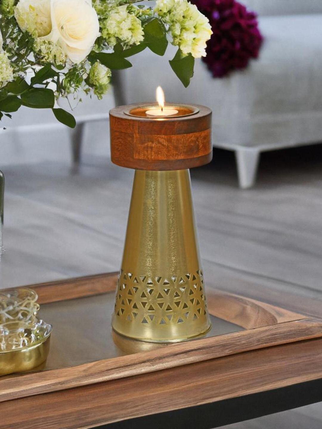 

Athome by Nilkamal Brown & Gold Toned Tower Votive Candle Holder