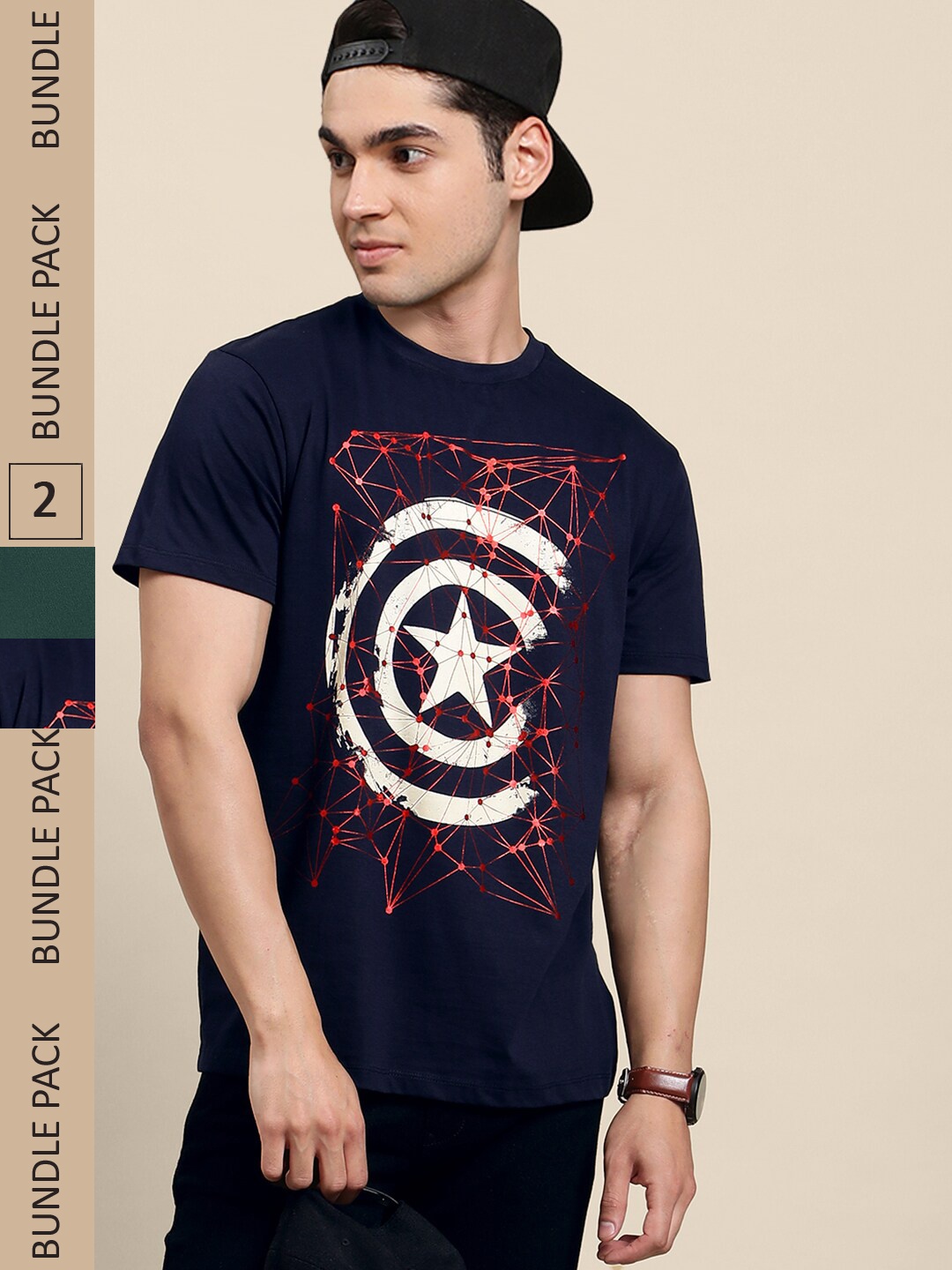 

Free Authority Pack Of 2 Avengers Printed Pure Cotton T-Shirt, Green