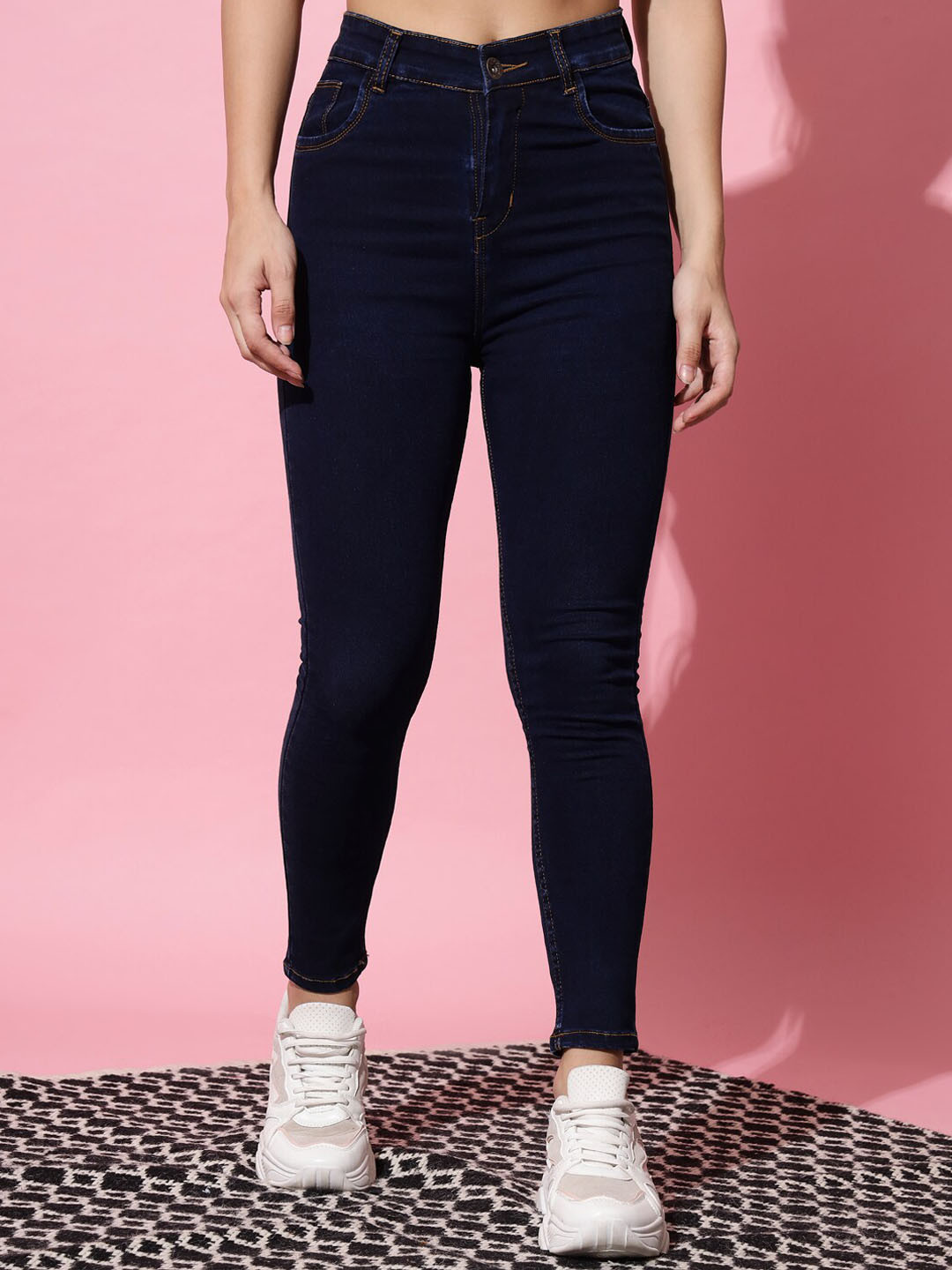 

UNITED DENIM Women Super Skinny Fit Slash Knee Stretchable Cotton Jeans, Blue