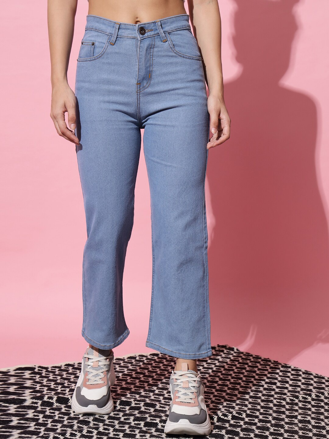 

UNITED DENIM Women Flared High-Rise Stretchable Cotton Jeans, Blue