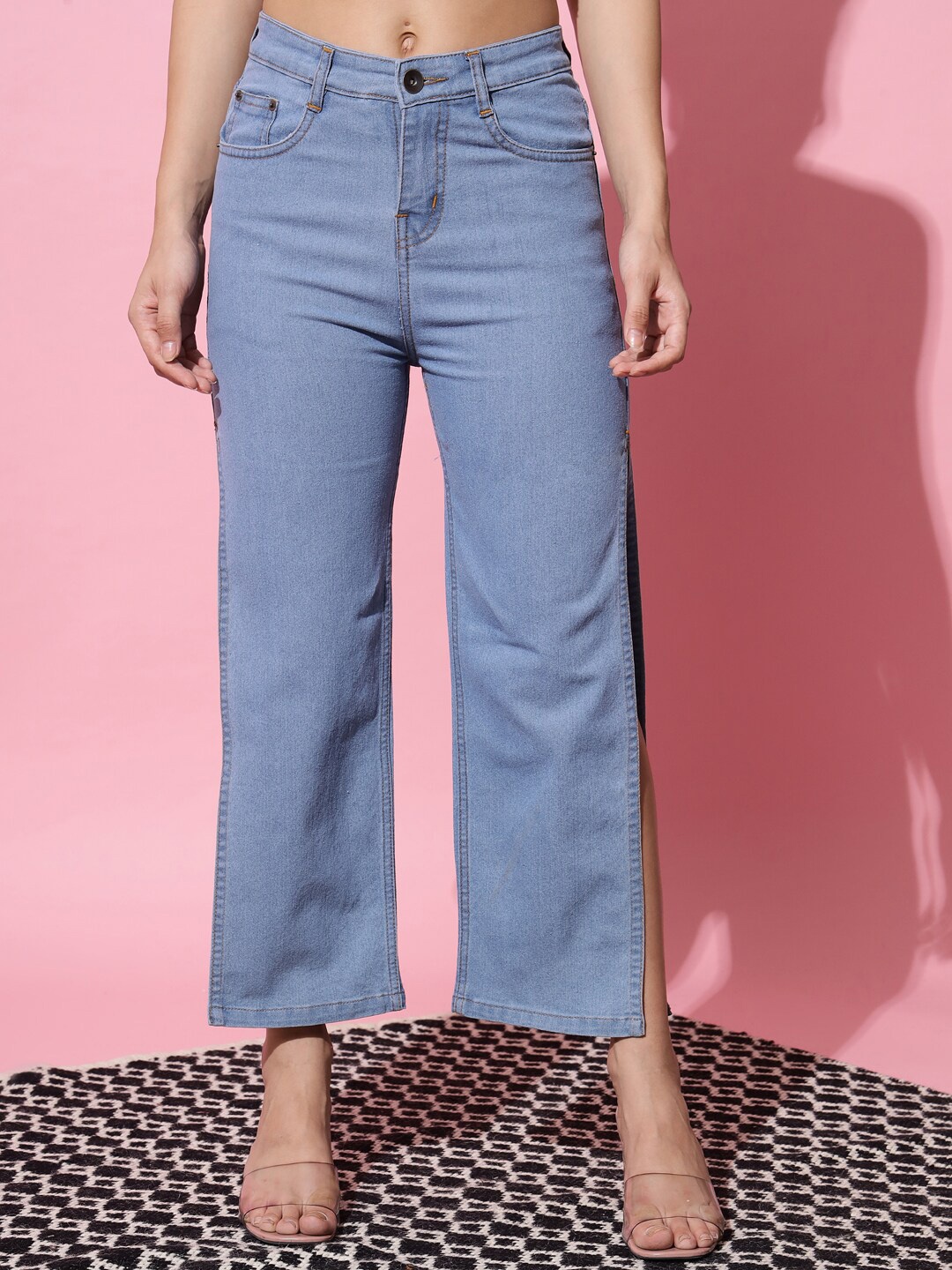 

UNITED DENIM Women Flared Mid-Rise Side Slit Stretchable Jeans, Blue