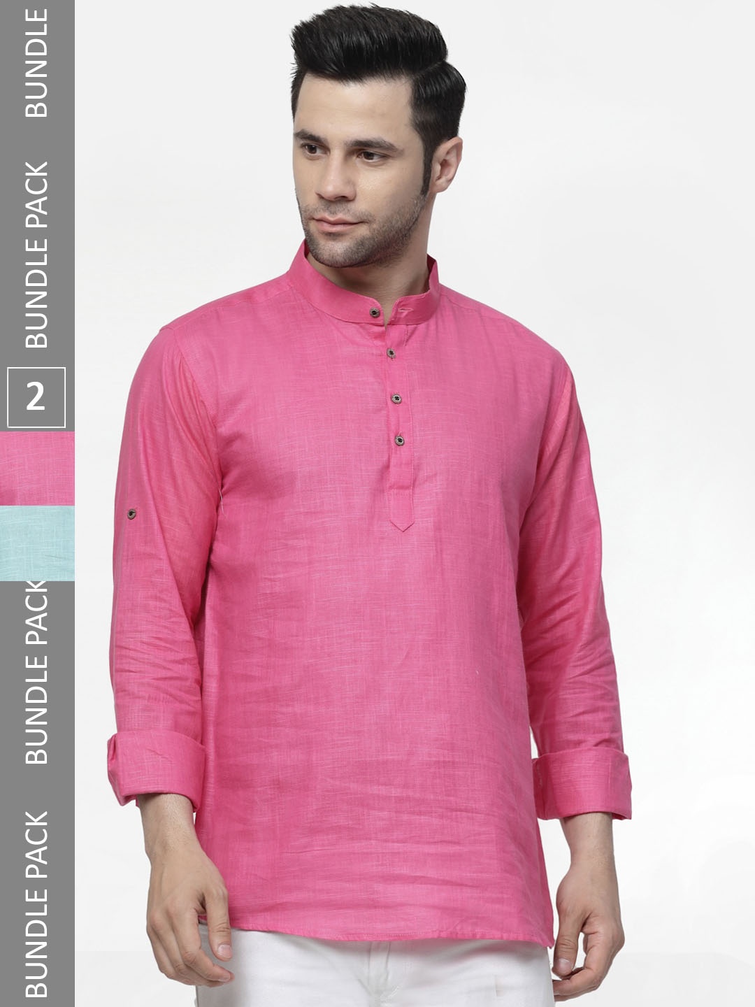 

allan peter Pack Of 2 Band Collar Cotton Short Kurtas, Pink