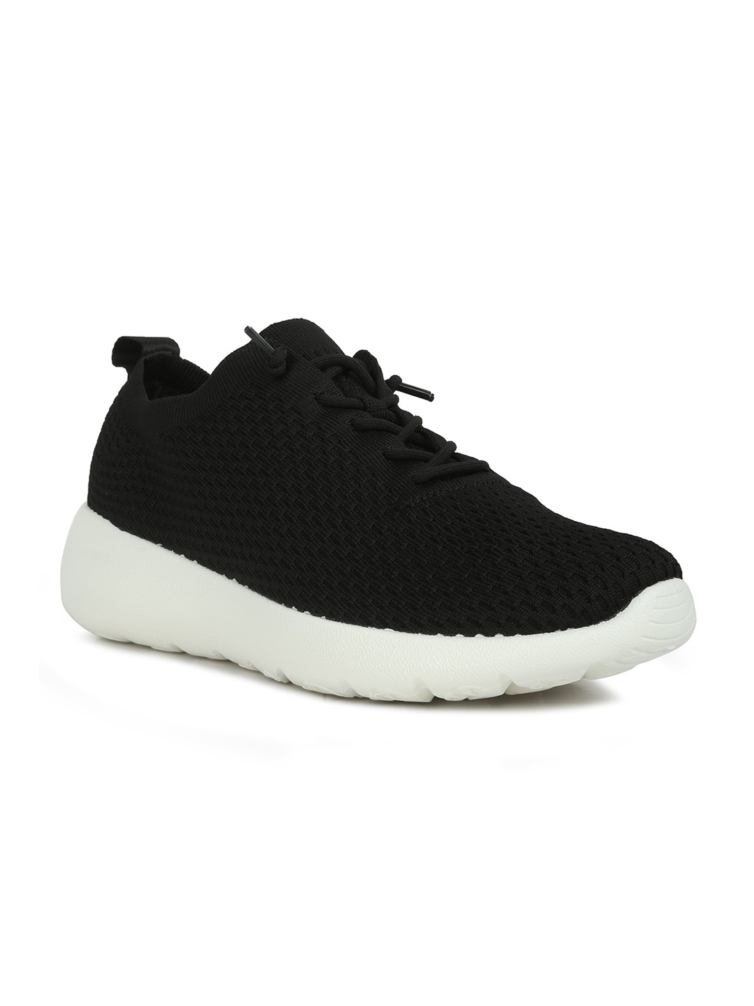 

London Rag Men Woven Design Knitted Comfort Insole Mesh Contrast Sole Sneakers, Black