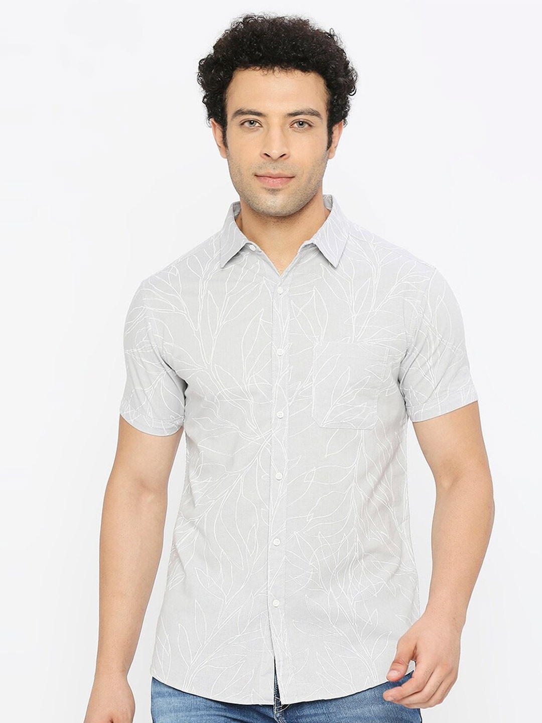 

SPYKAR Classic Floral Printed Linen Shirt, Grey