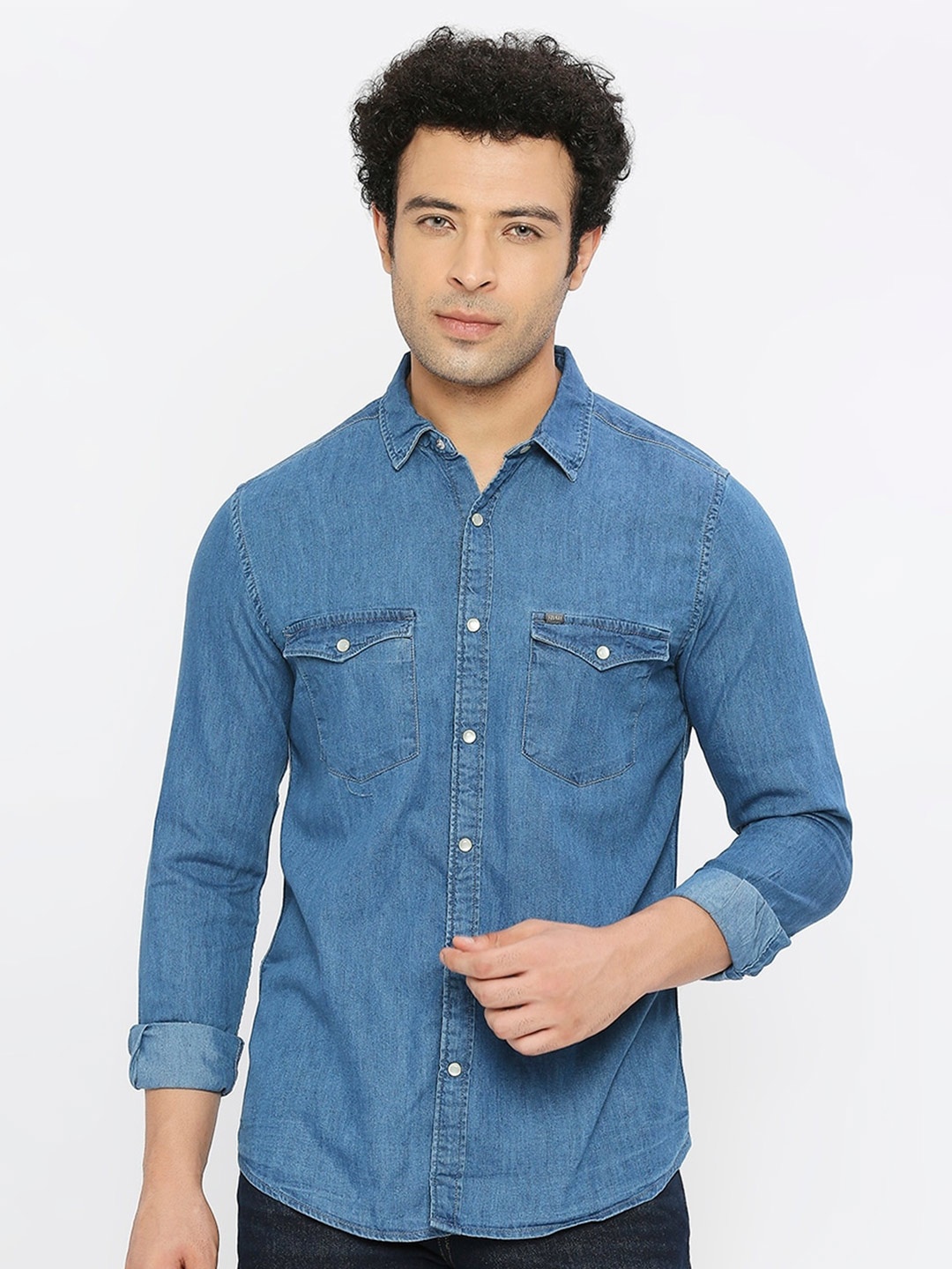 

SPYKAR Classic Spread Collar Slim Fit Denim Cotton Shirt, Blue