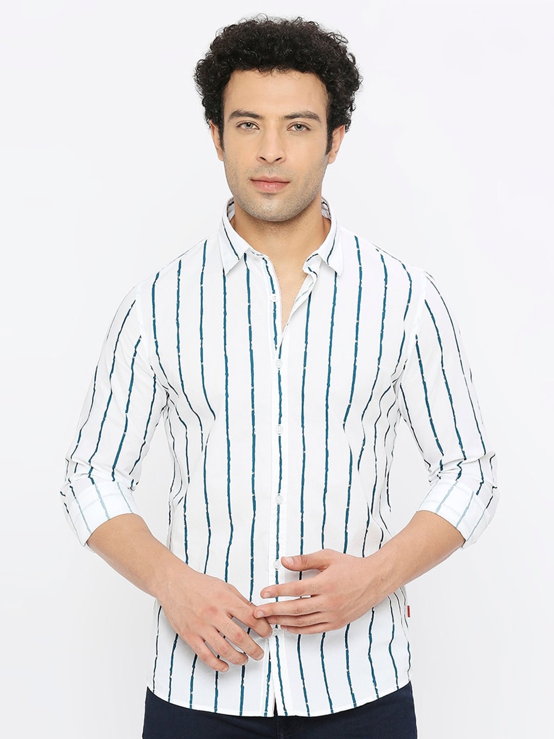 

SPYKAR Classic Slim Fit Striped Cotton Casual Shirt, White