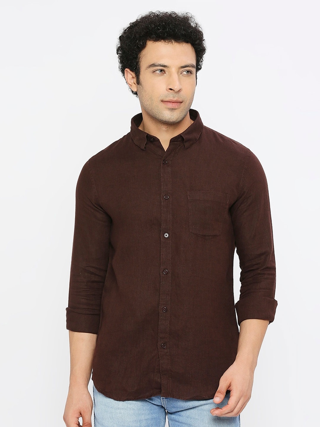 

SPYKAR Classic Slim Fit Linen Casual Shirt, Brown