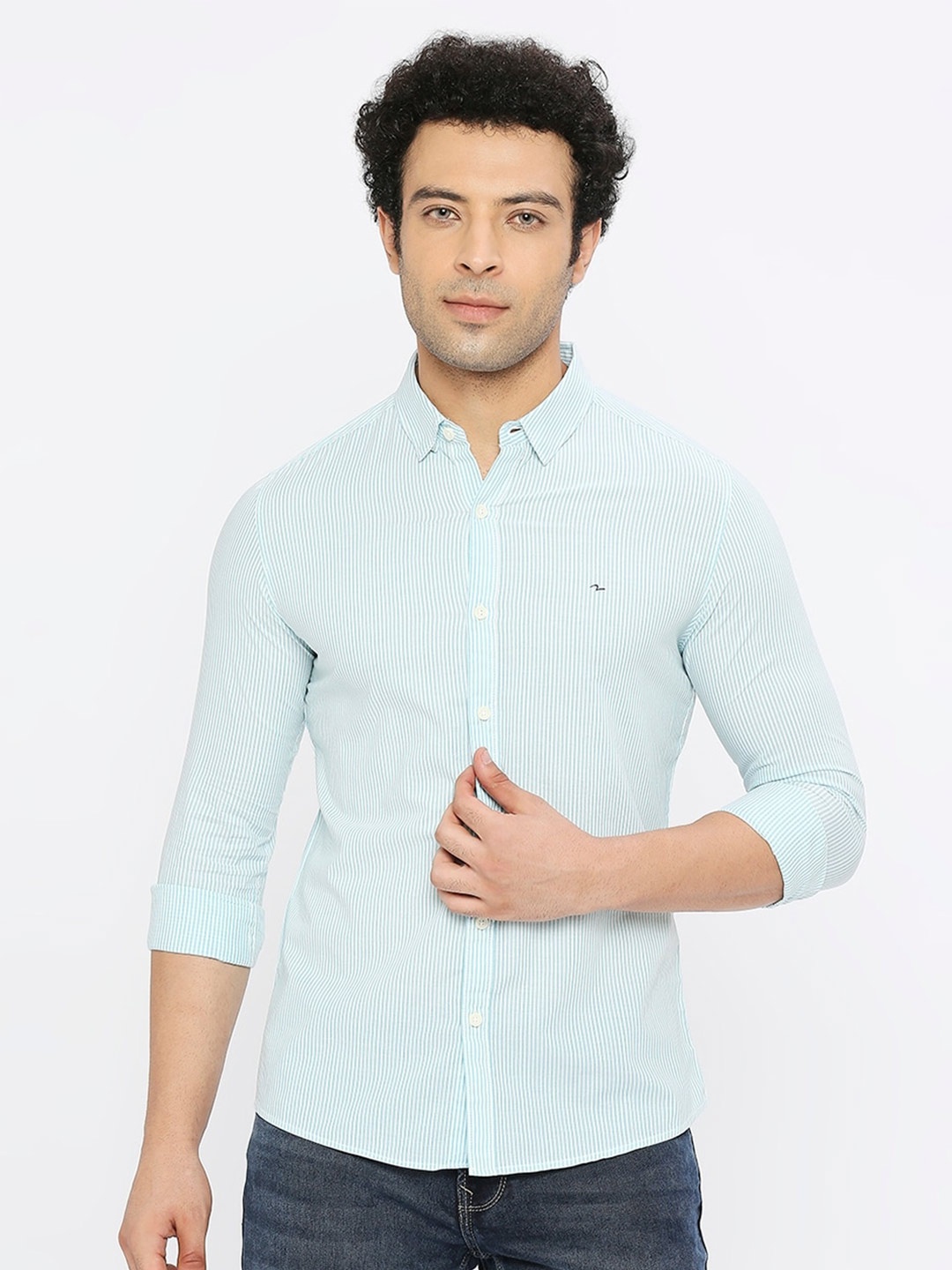 

SPYKAR Classic Slim Fit Striped Cotton Casual Shirt, Blue