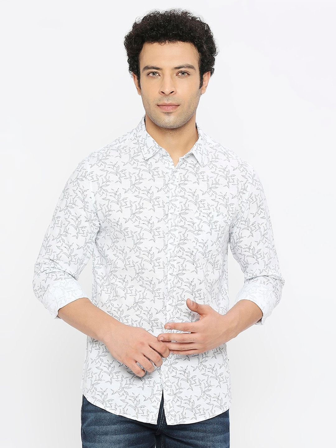 

SPYKAR Classic Slim Fit Floral Printed Cotton Casual Shirt, White
