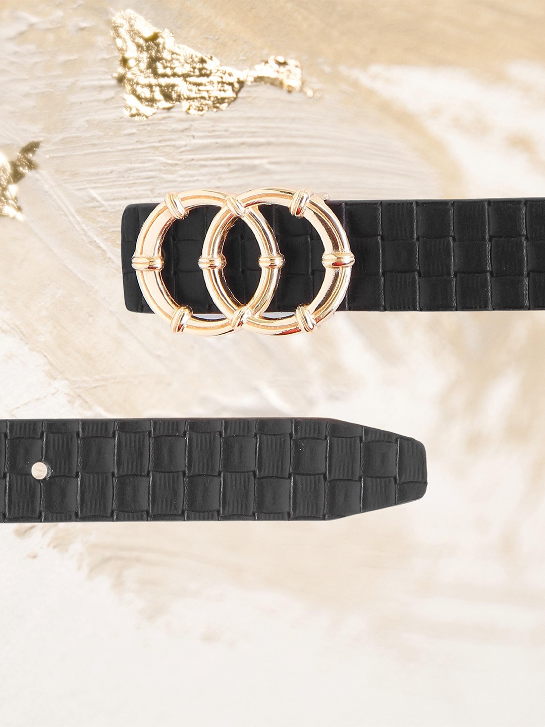 

Calvadoss Women Textured Leather Belt, Black