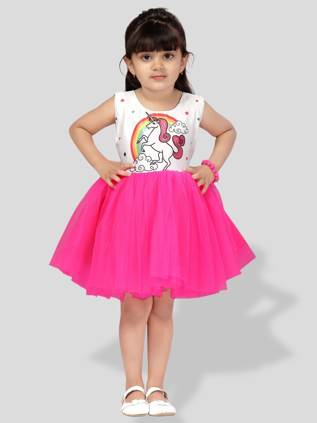 

BAESD Girls Unicorn Printed Net Fit & Flare Dress, Pink