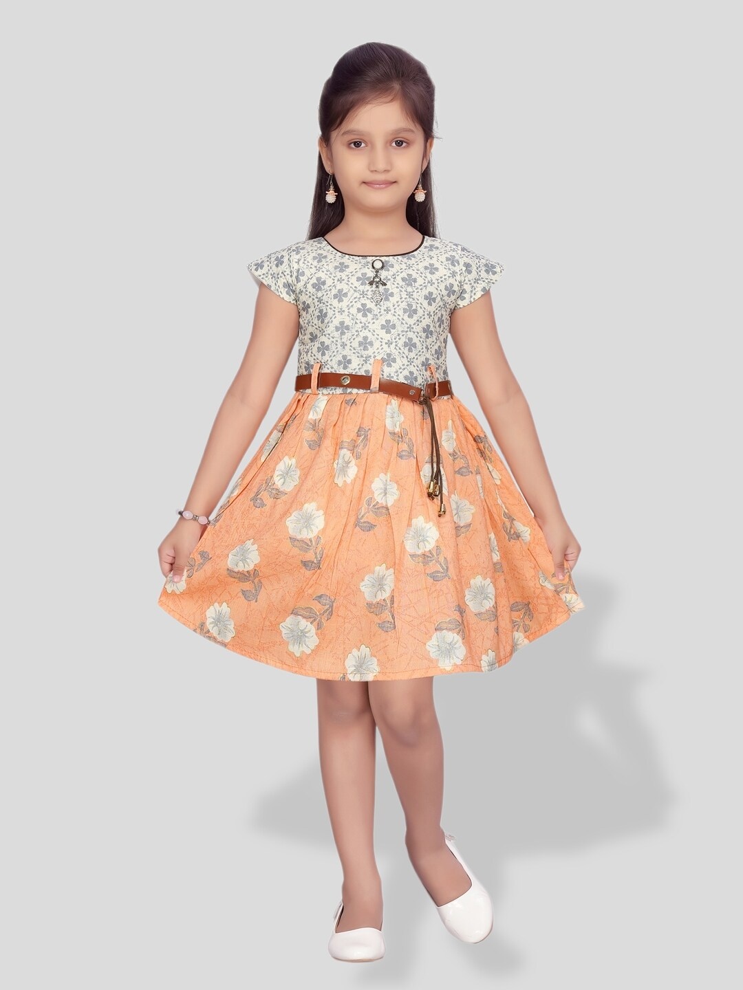 

BAESD Girls Floral Printed Fit & Flare Dress, Peach
