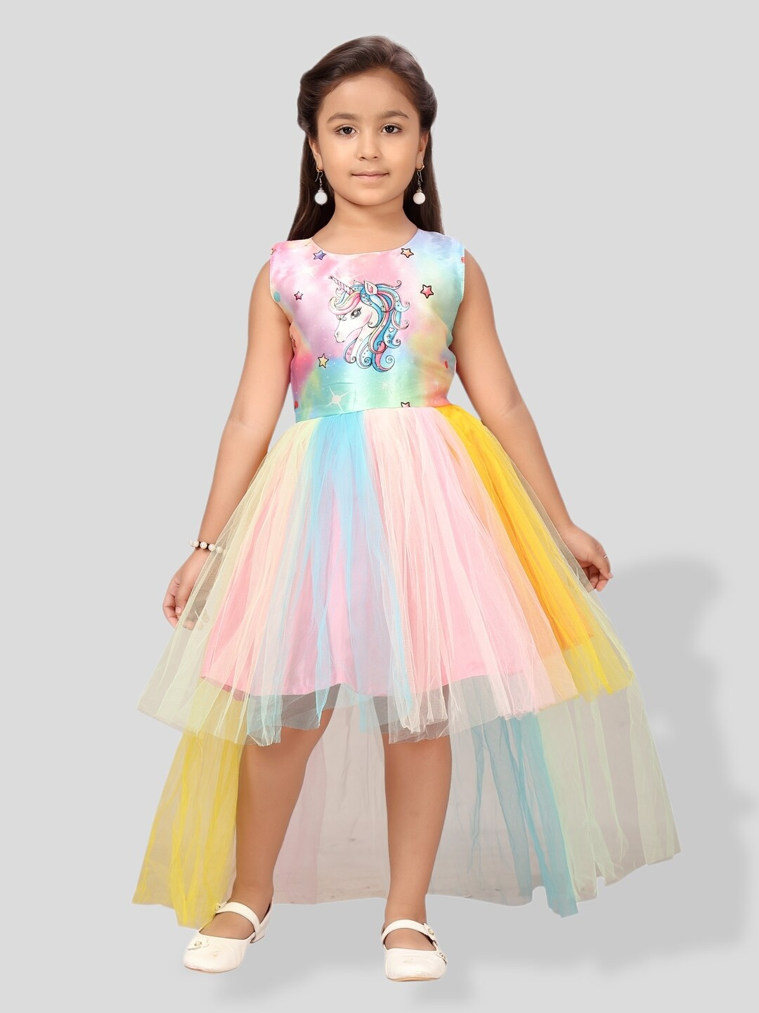 

BAESD Girls Unicorn Printed Net Fit & Flare Dress, Blue