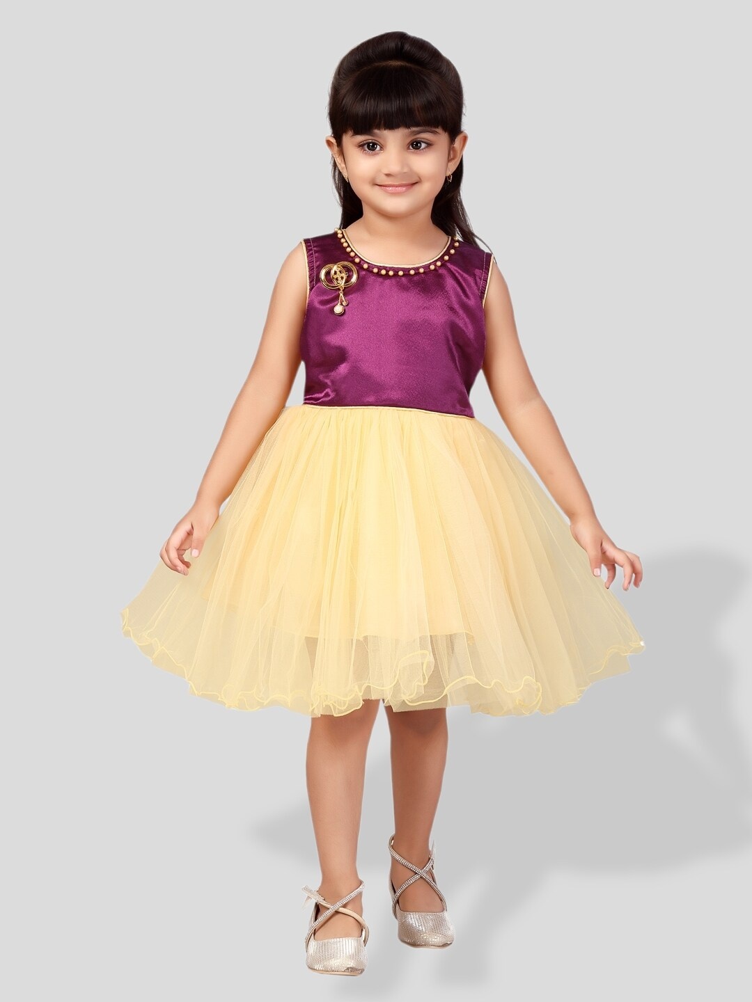 

BAESD Girls Colourblocked Net Fit & Flare Dress, Purple