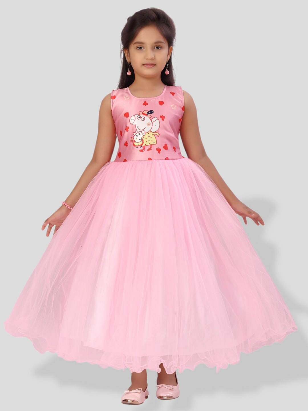 

BAESD Girls Peppa Pig Printed Net Maxi Dress, Pink