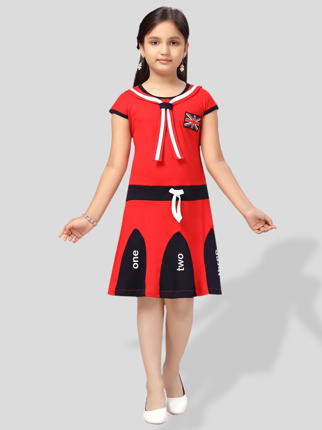 

BAESD Girls Colourblocked A-Line Dress, Red