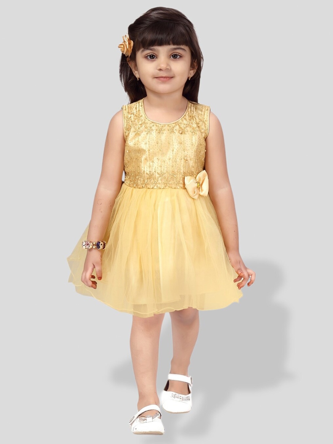 

BAESD Girls Embellished Net Fit & Flare Dress, Yellow