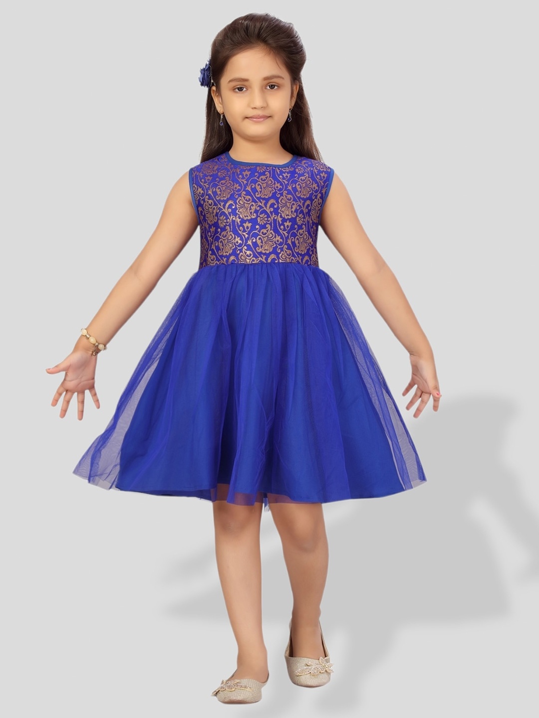

BAESD Girls Self Design Fit & Flare Dress, Blue