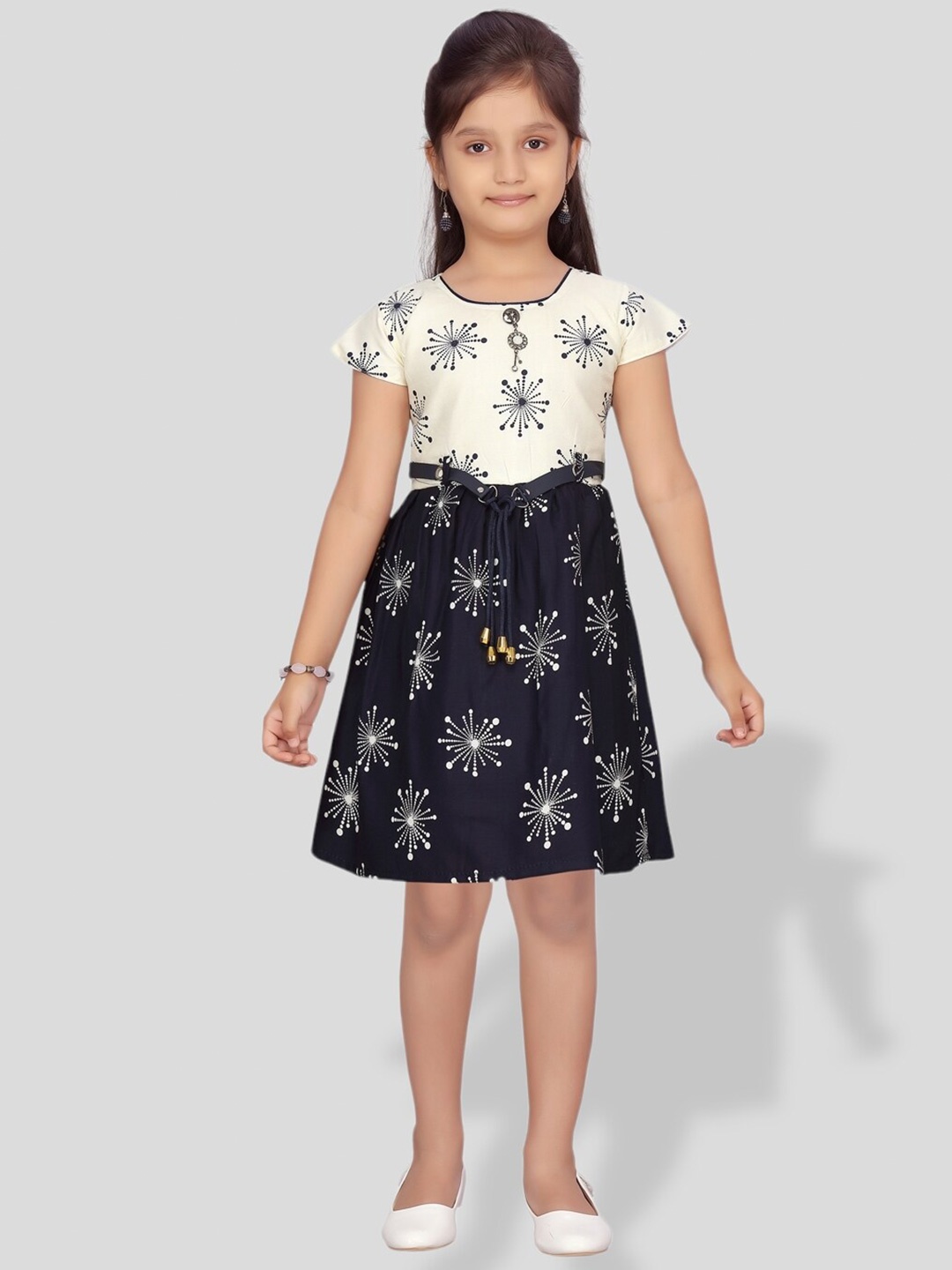 

BAESD Girls Floral Print Fit & Flare Dress, Cream