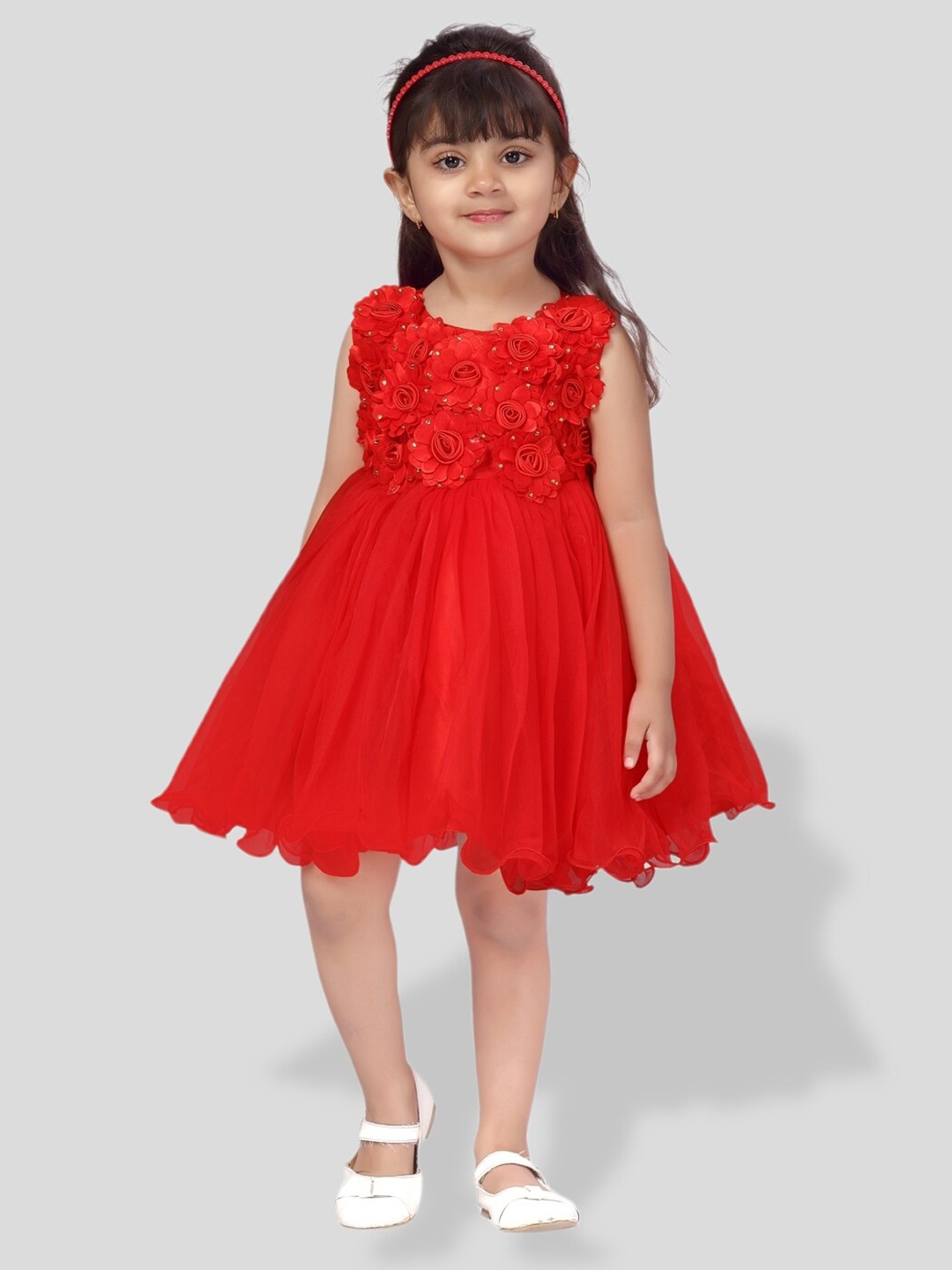 

BAESD Girls Embellished Net Fit & Flare Dress, Red