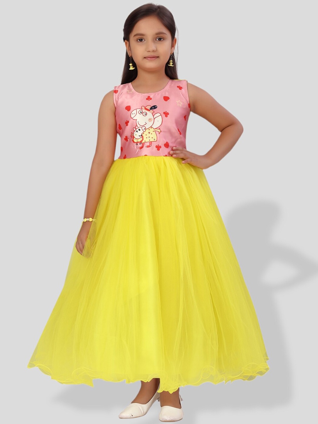 

BAESD Peppa Pig Printed Net Fit & Flare Maxi Dress, Yellow