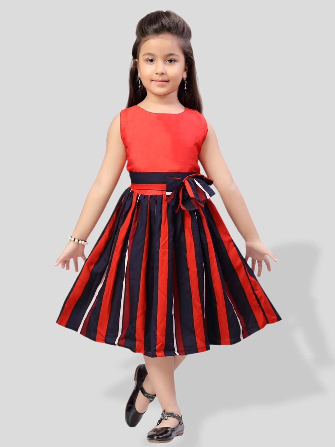 

BAESD Striped Fit & Flare Midi Dress, Red
