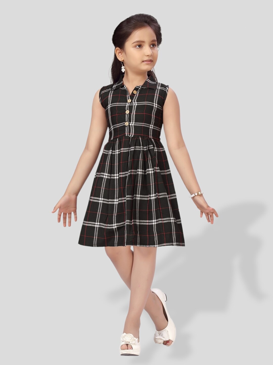 

BAESD Girls Checked Fit & Flare Dress, Black