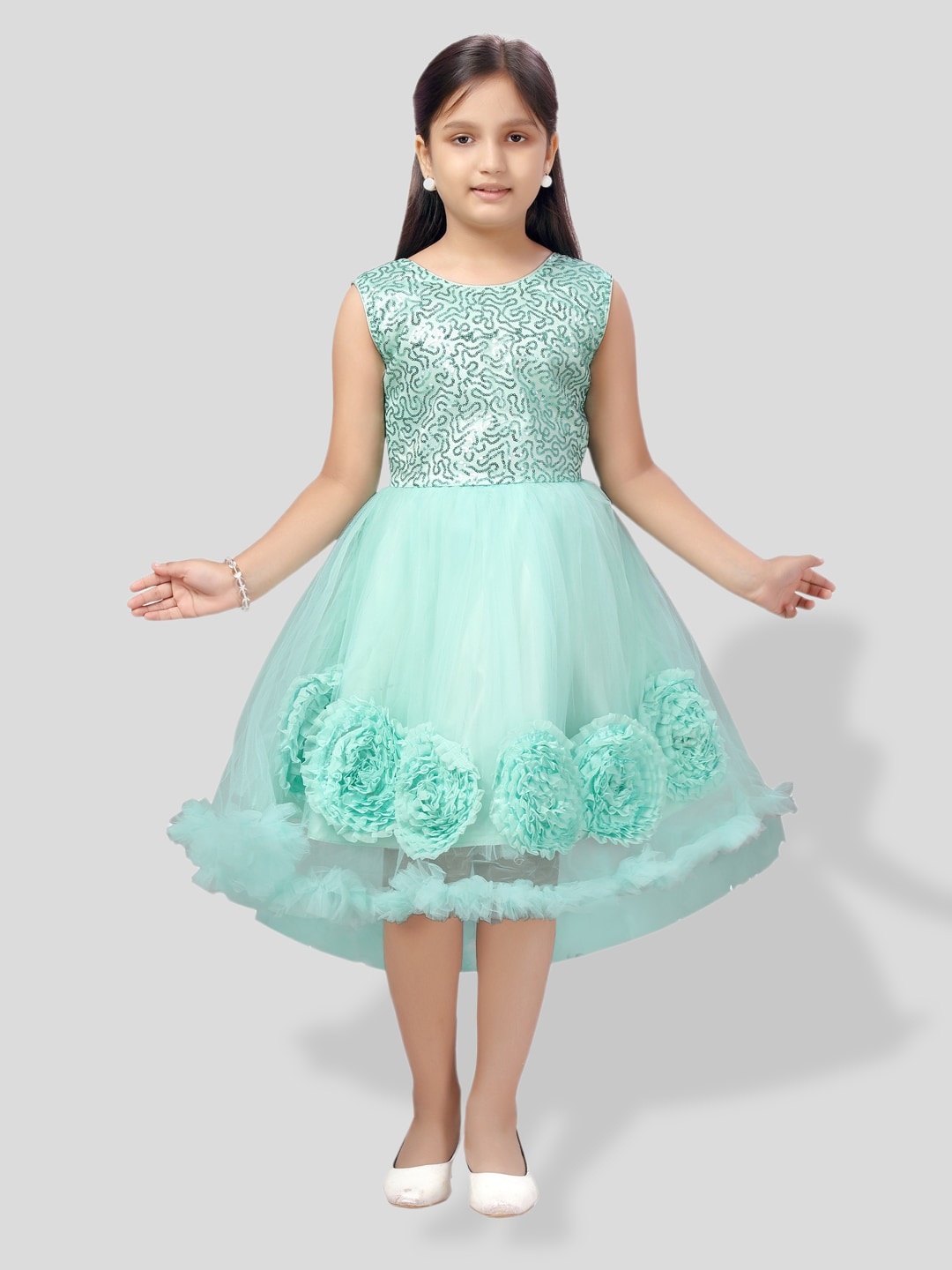 

BAESD Girls Net Fit & Flare Midi Dress, Turquoise blue