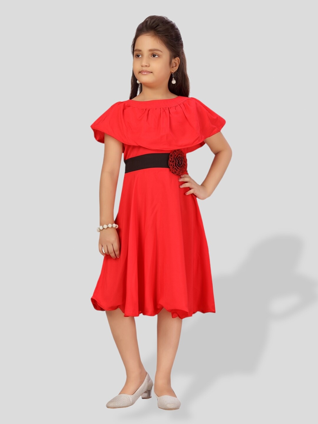 

BAESD Girls Cape Sleeve Fit & Flare Midi Dress, Red
