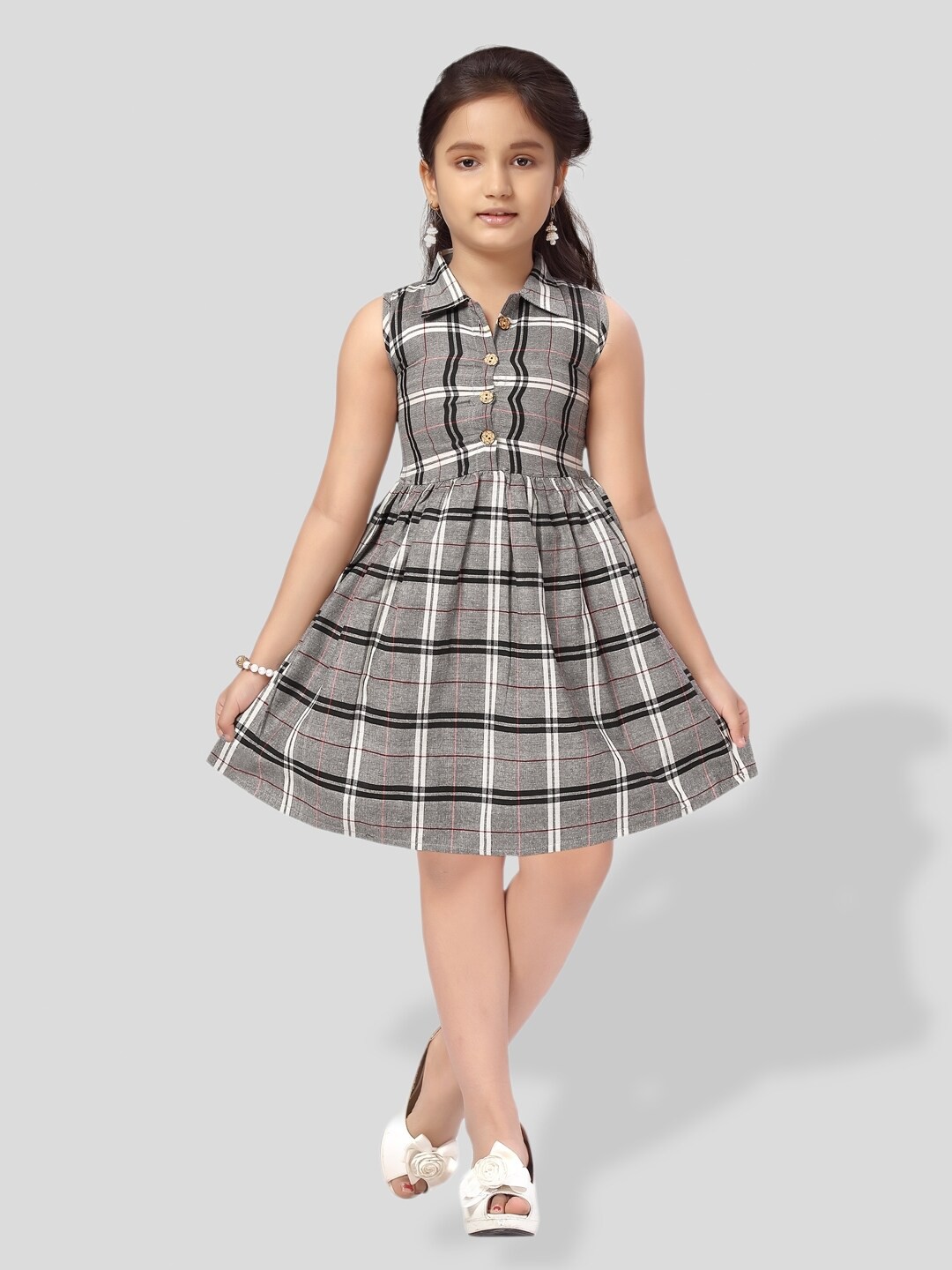 

BAESD Girls Checked Cotton Shirt Dress, Grey