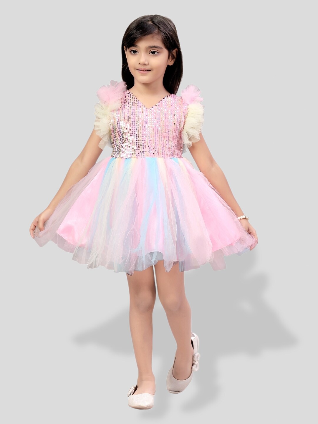 

BAESD Girls Embellished Net Fit & Flare Dress, Pink
