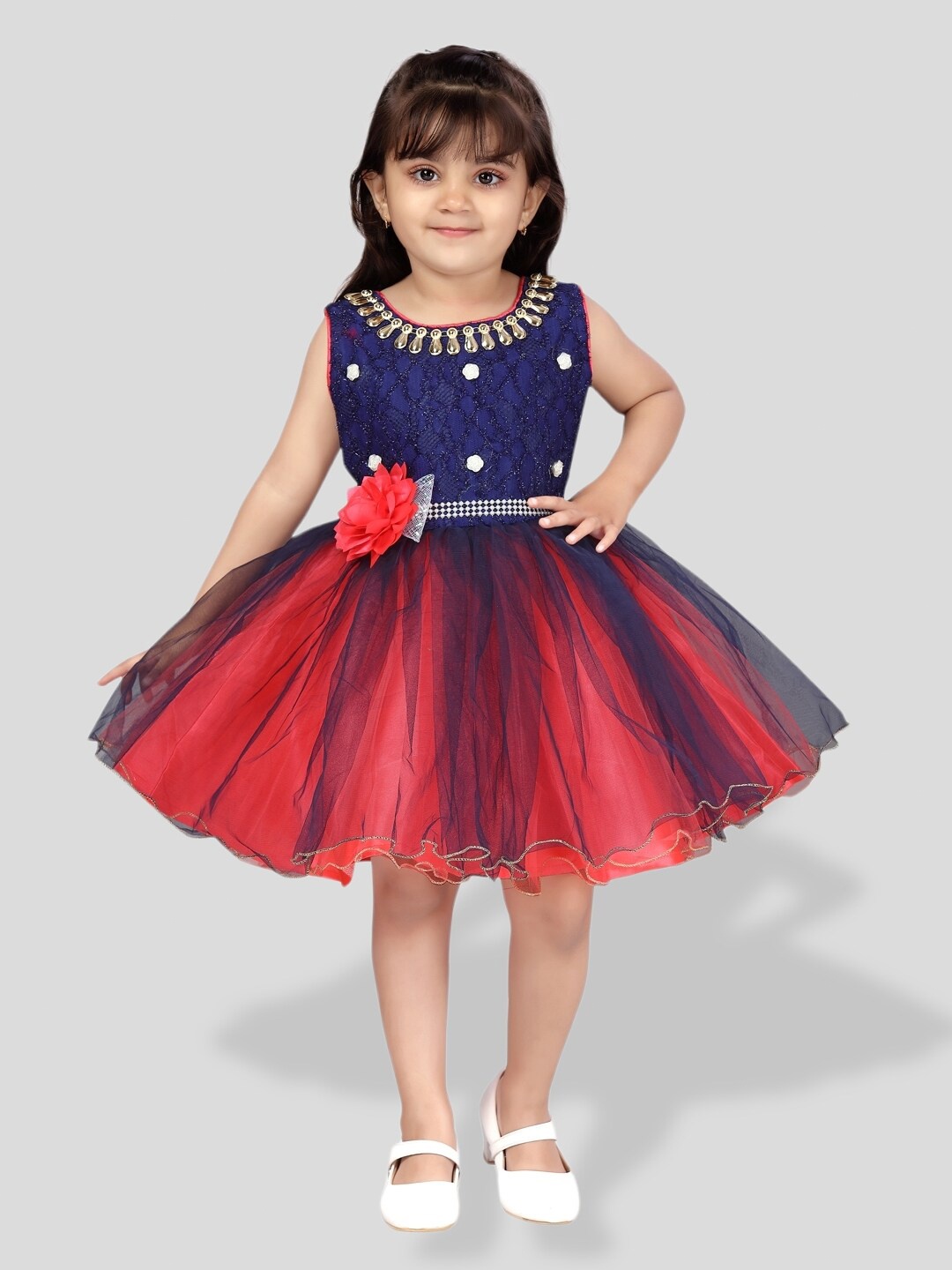 

BAESD Girls Embellished Net Fit & Flare Dress, Red