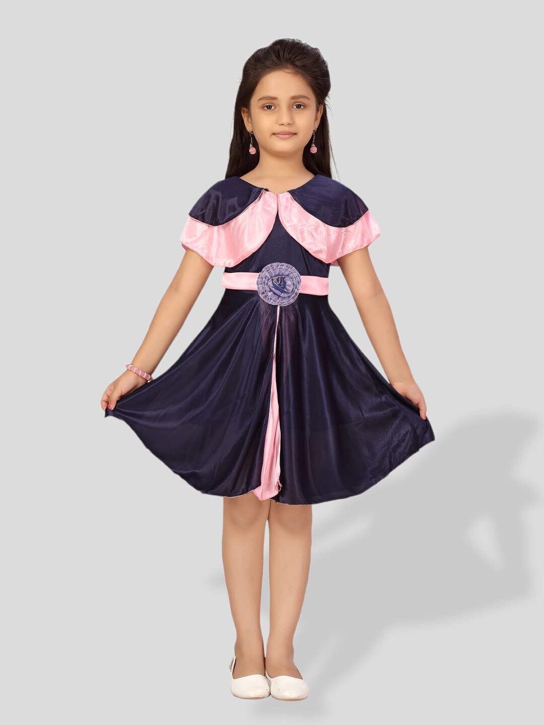 

BAESD Girls Fit & Flare Silk Dress, Navy blue