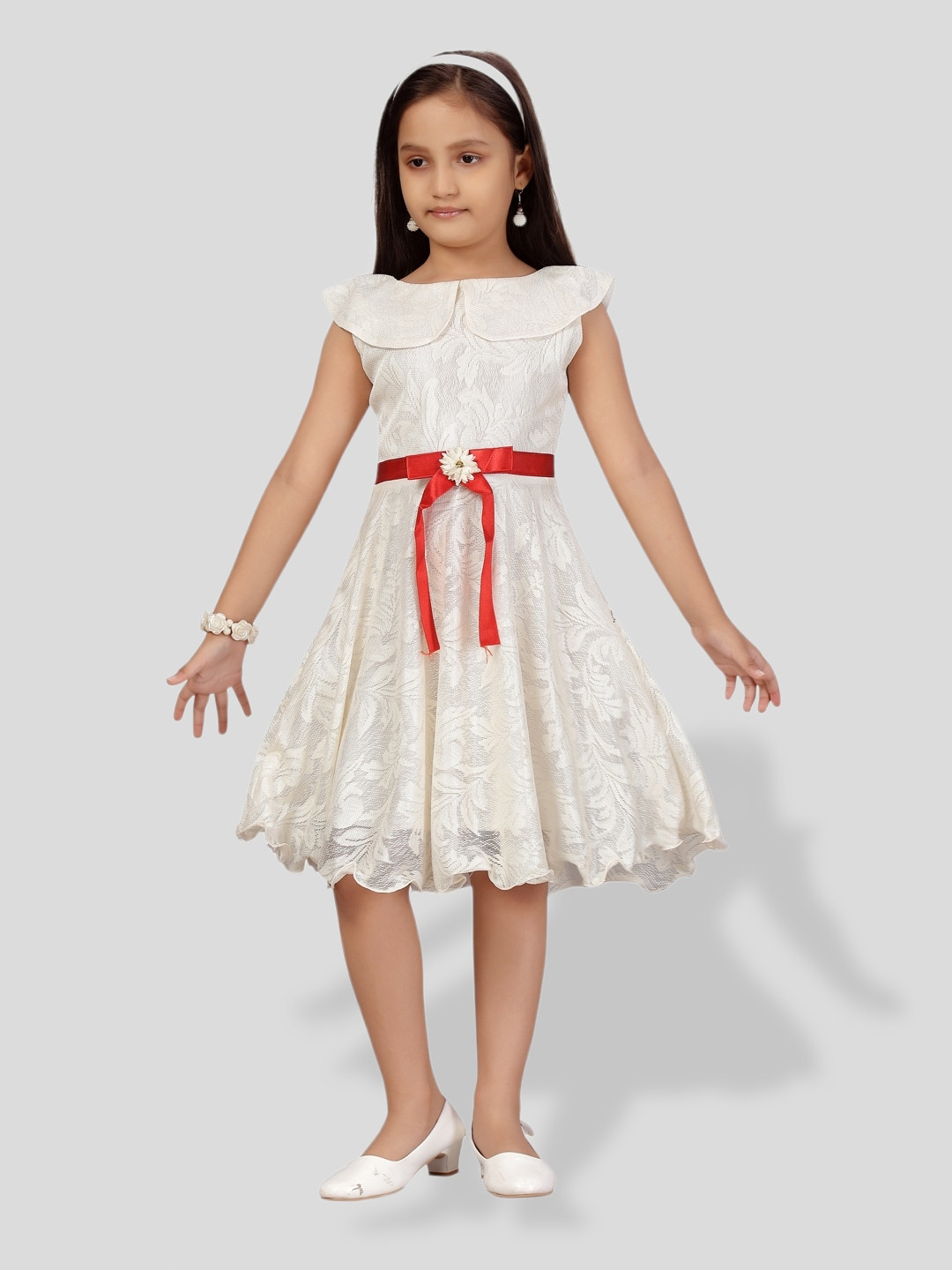 

BAESD Girls Self-Design Fit & Flare Dress, Cream